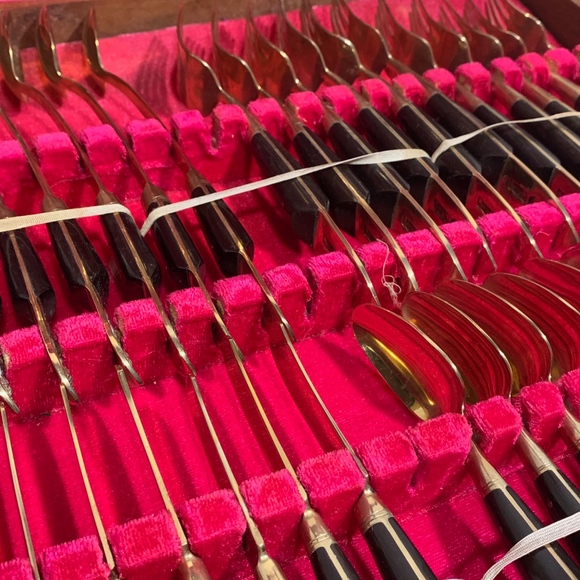 Thai Lapidary Dining 96s Vintage Bronze And Rosewood Thai Flatware